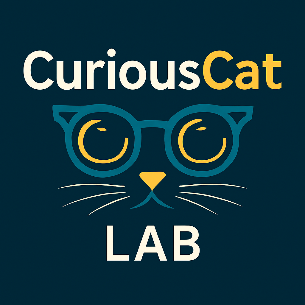 CuriousCat Lab logo in gold and teal